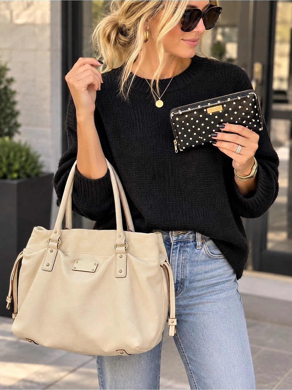 kate spade Leather Tote in Cream